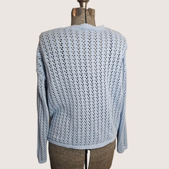 Blue Long Sleeve Crocheted Cardigan - Picture 3 of 8